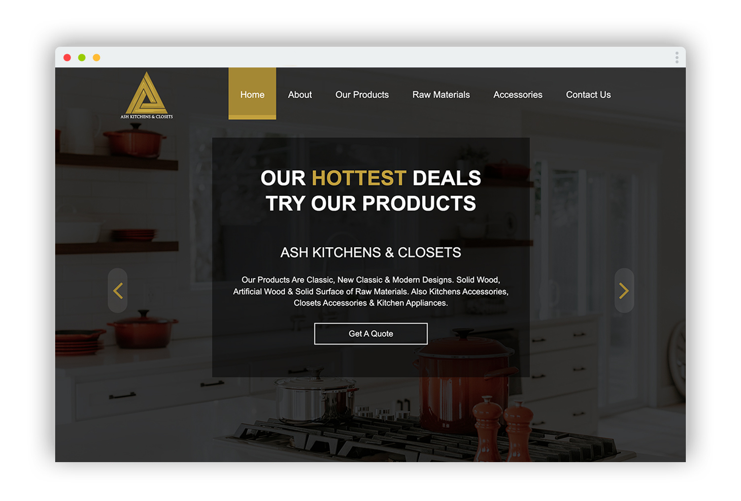 ash kitchens and closets business website design